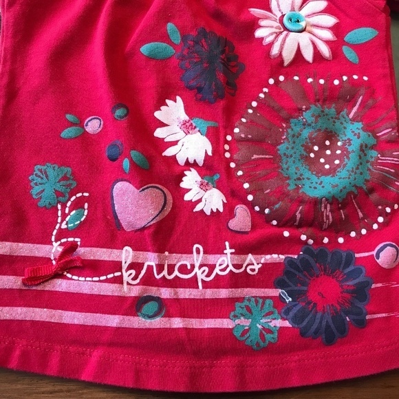 Krickets Short sleeve Red Tee Baby Floral embroideries Size 9m - Picture 3 of 3